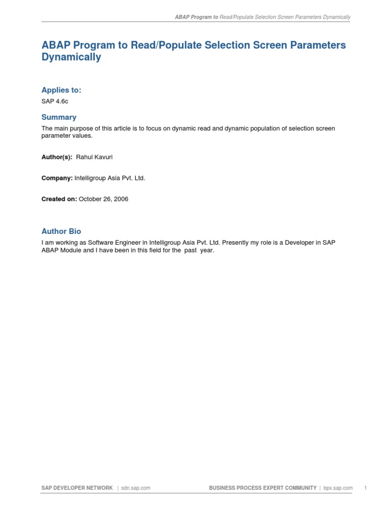 ABAP - Program To Read-Populate Selection Screen Parameters Dynamically ...
