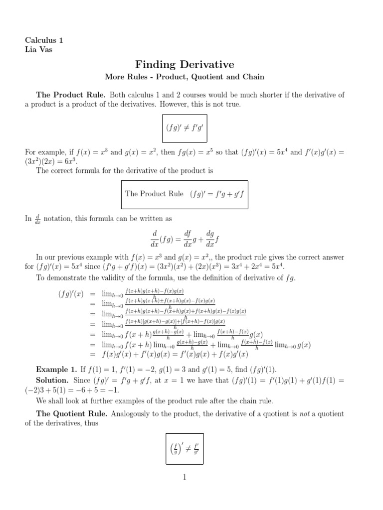 Derivative Rules: Product, Quotient, Chain | PDF | Derivative | Mathematics