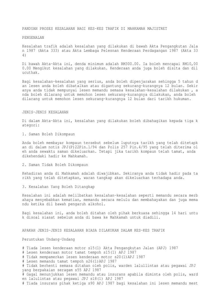 Saman Trafik Di Mahkamah Pdf