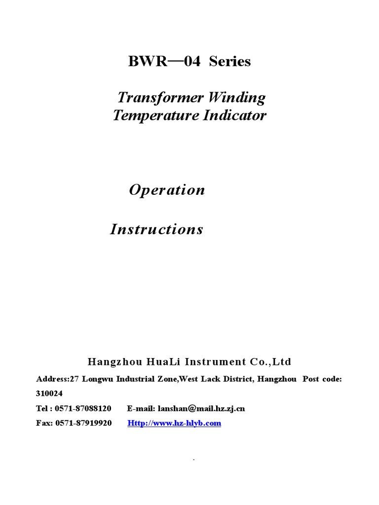 BWR-04 Winding Thermometer | PDF | Screw | Transformer