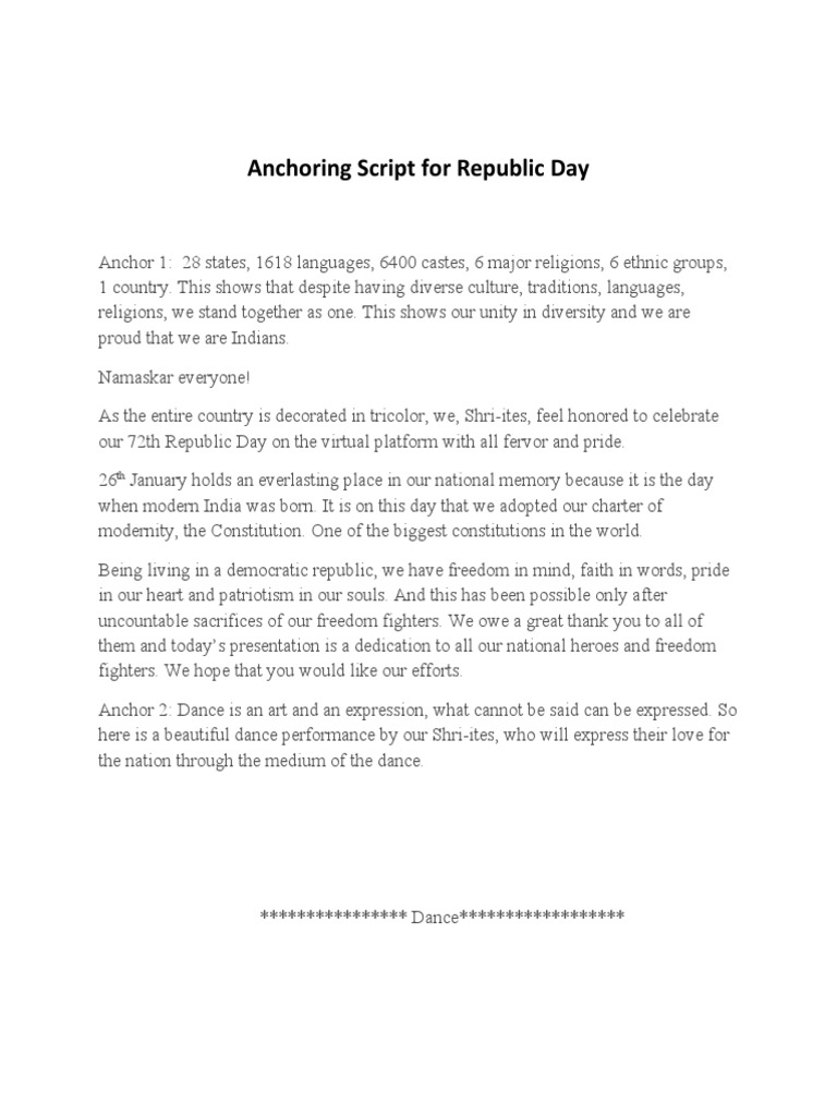 Anchoring Script For Republic Day Pdf