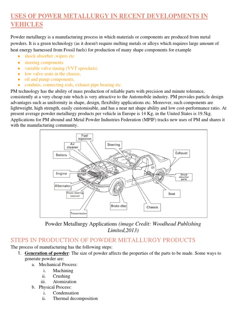 Powder Metallurgy in Automotive Parts | PDF | Sintering | Metallurgy