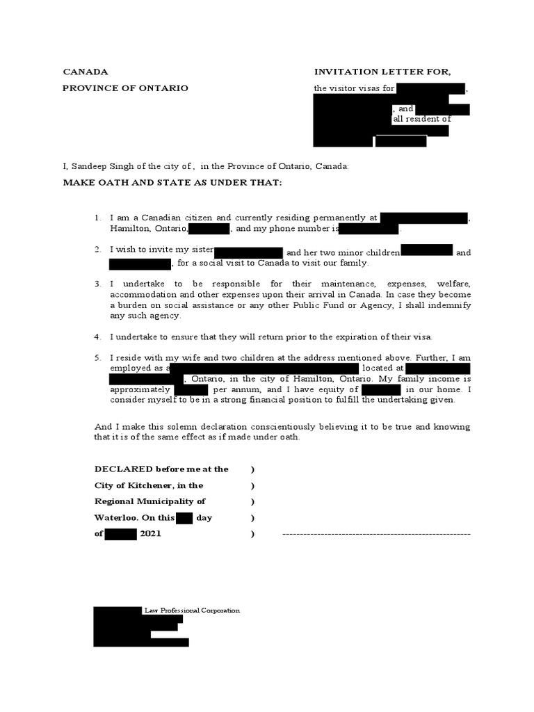 Redacted Invitation Letter For Family Member Redacted PDF