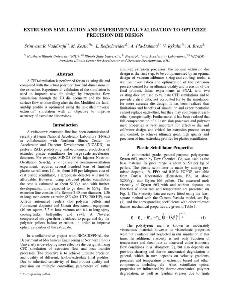 Extrusion Simulation and Experimental Validation To Optimize Precision ...