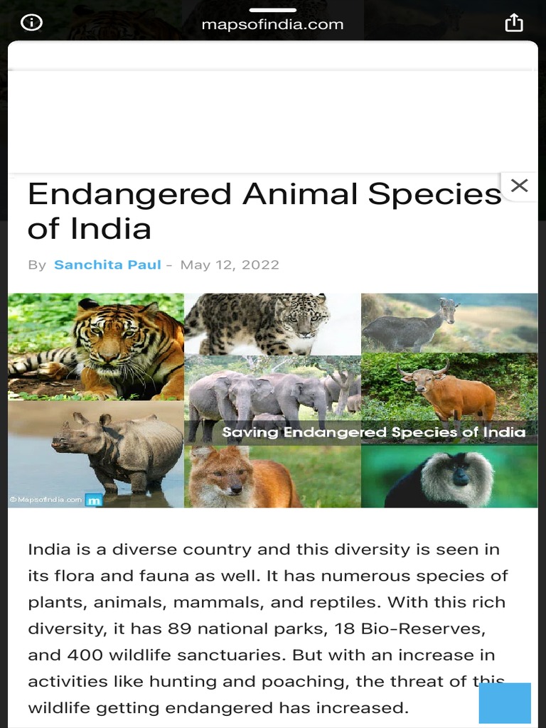 Endangered Animal Species in India | PDF | Home & Garden | Science ...