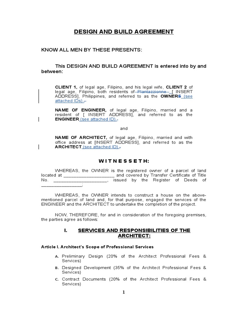Design and Build Contract Template | PDF | Architect | Bathroom