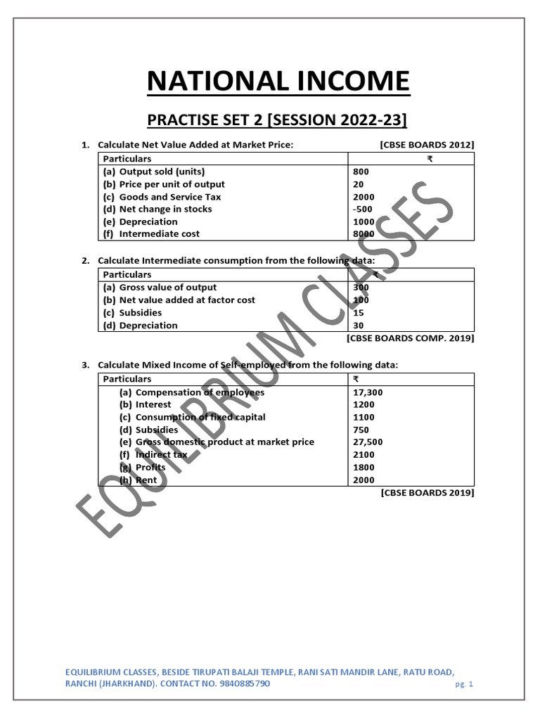 National Income (Practise Set 2) | PDF