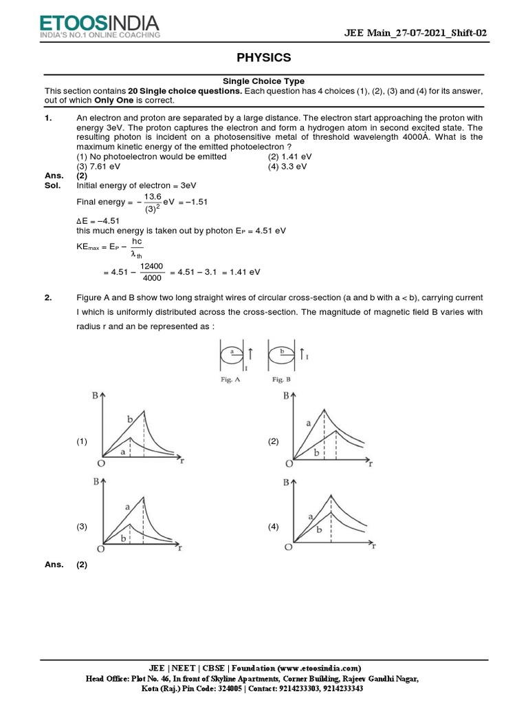 JEE Main Physics Questions and Solutions | PDF | Atomic Nucleus ...