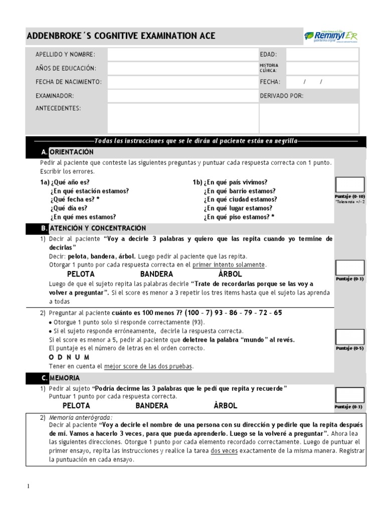 Addenbroke S Cognitive Examination Ace: Orientación | PDF | Agricultura ...