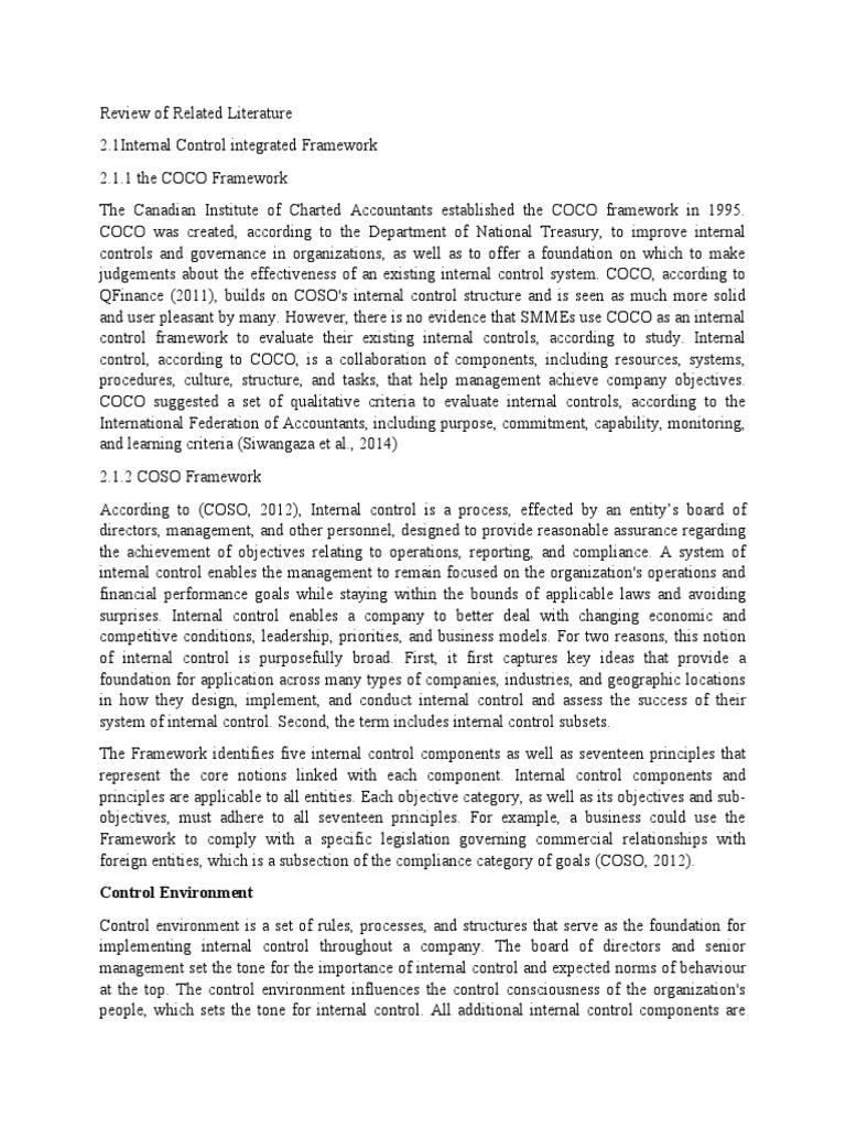 Review of Internal Control Frameworks COCO and COSO | PDF | Internal ...