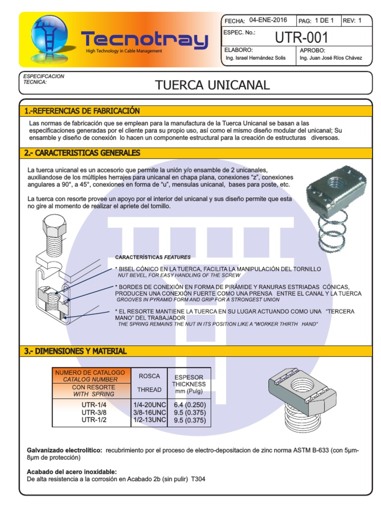 Tuerca Unicanal Con Resorte Especificaciones Pdf 