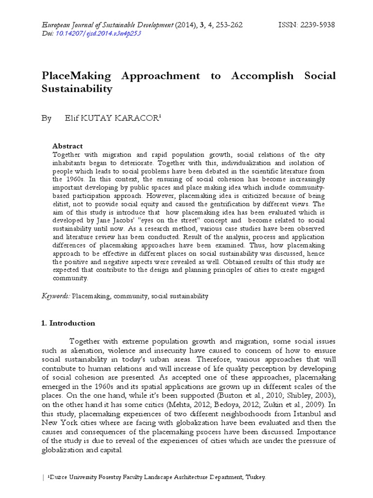 Placemaking Approachment To Accomplish Social Sustainability | PDF ...