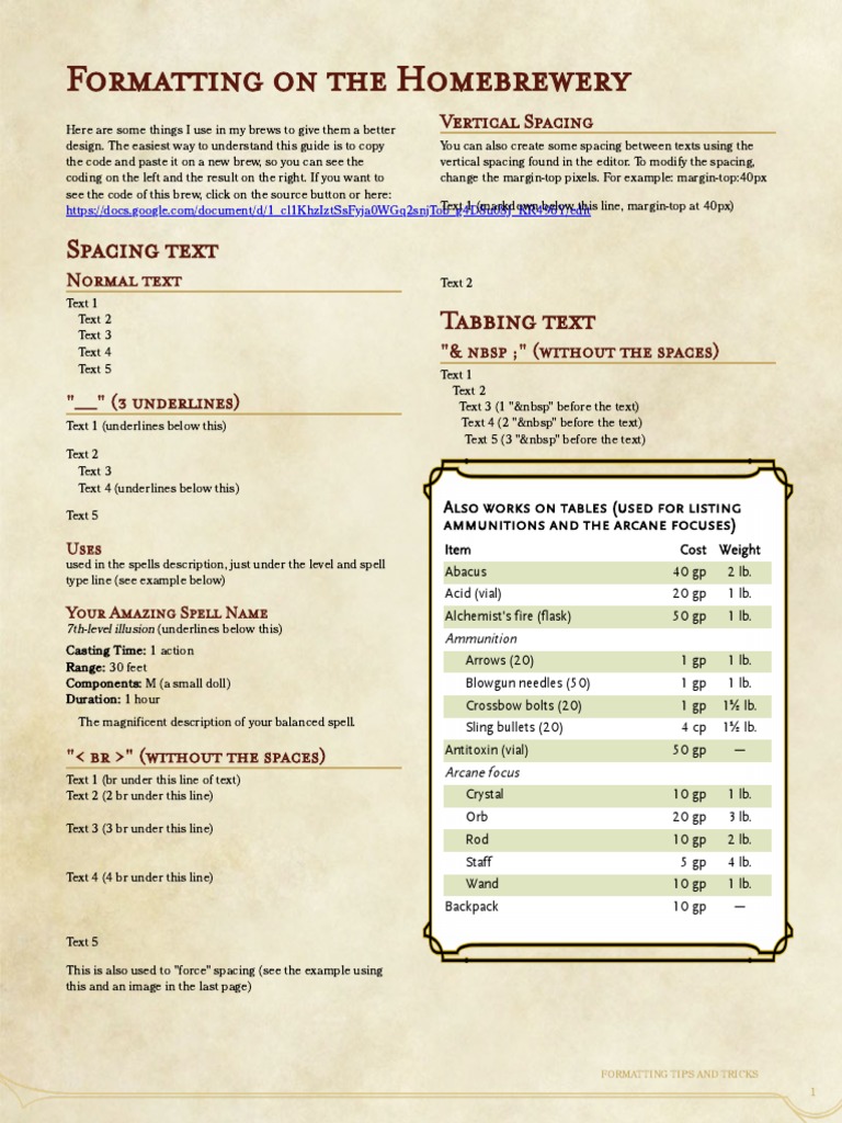 Homebrewery Formatting Guide | PDF | Image Processing