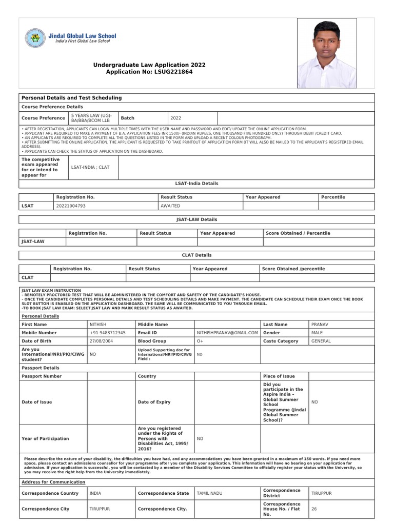 Jindal Application Form PDF Test (Assessment)