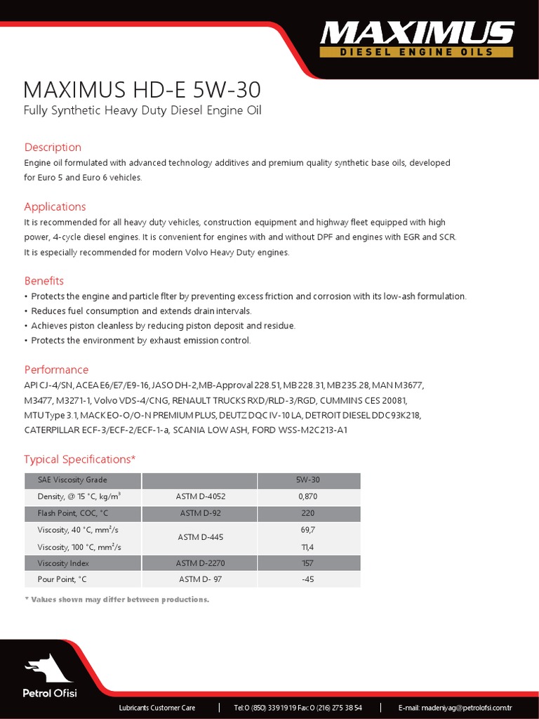 Maximus Hd-E 5W-30: Product Information Form | PDF