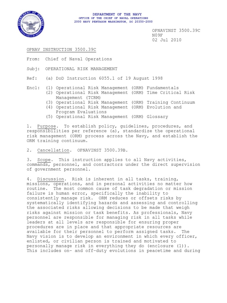 Navy Operational Risk Management Guide | PDF | Risk Management | Hazards