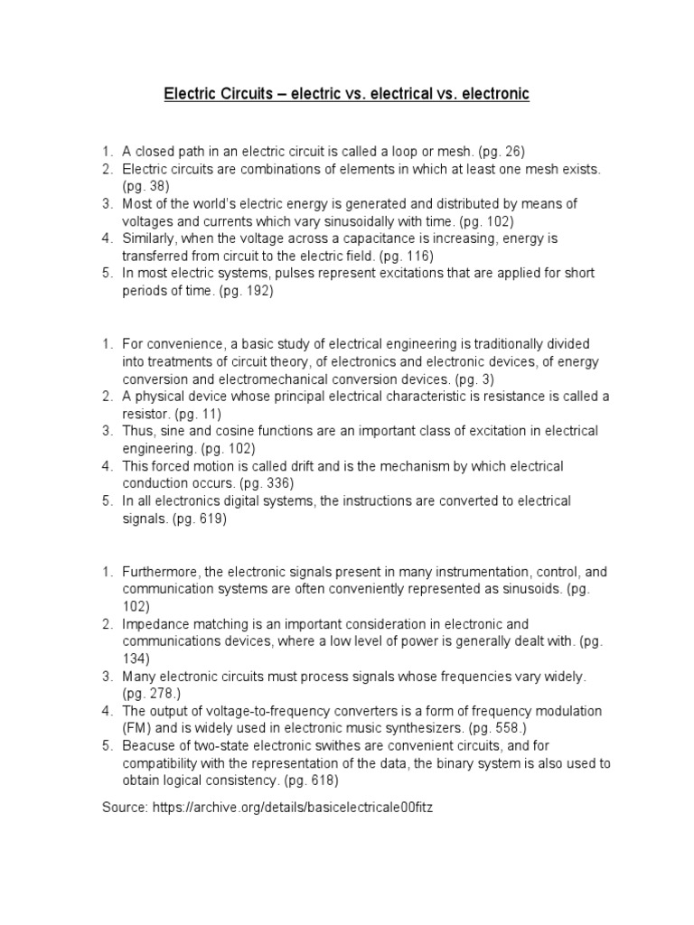 Electric Circuits Electric vs. Electrical vs. Electronic PDF