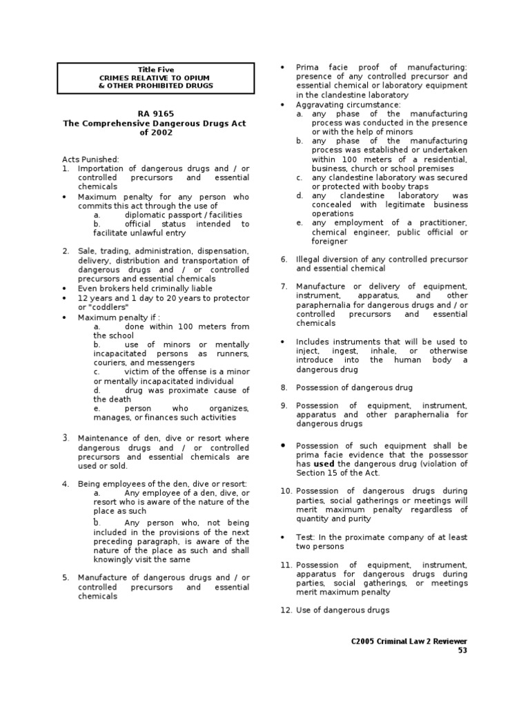 Title 5 - Opium and Other Prohibited Drugs | PDF | Prohibition Of Drugs ...