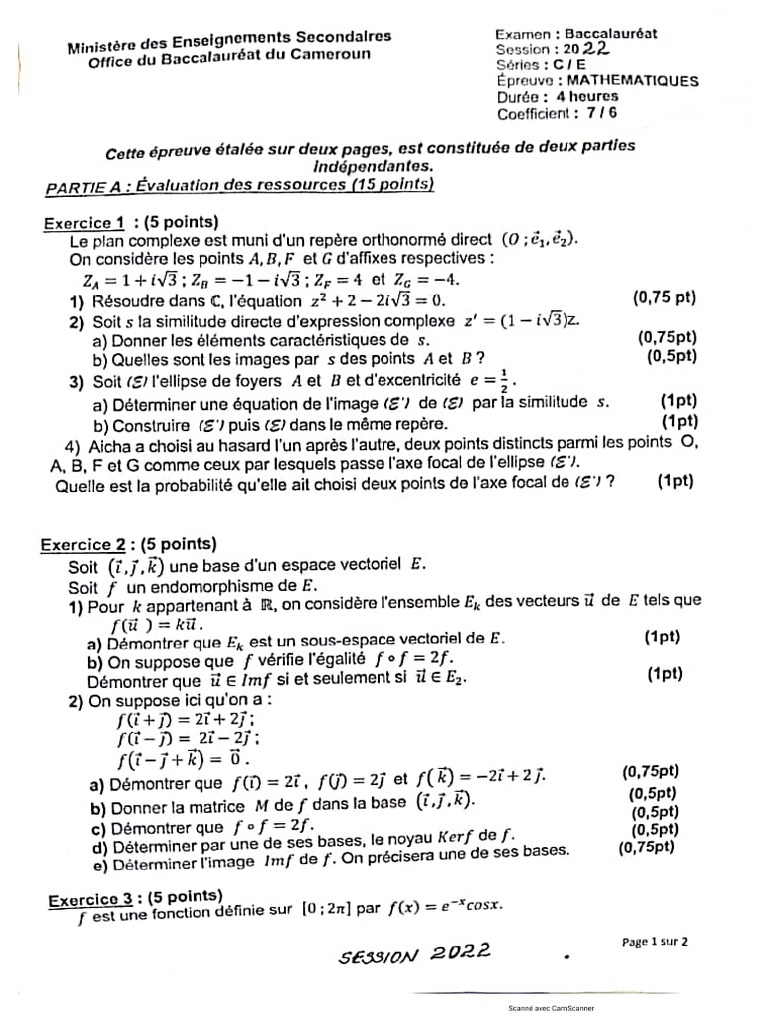 Math Bac C Et D 2022 | PDF