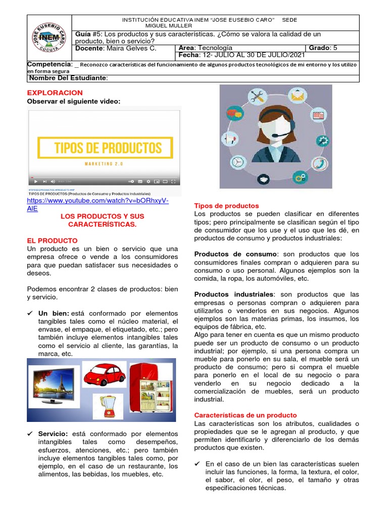GUÍA #5 TECNOLOGIA Grado Quinto | PDF | Calidad (comercial) | Producto ...