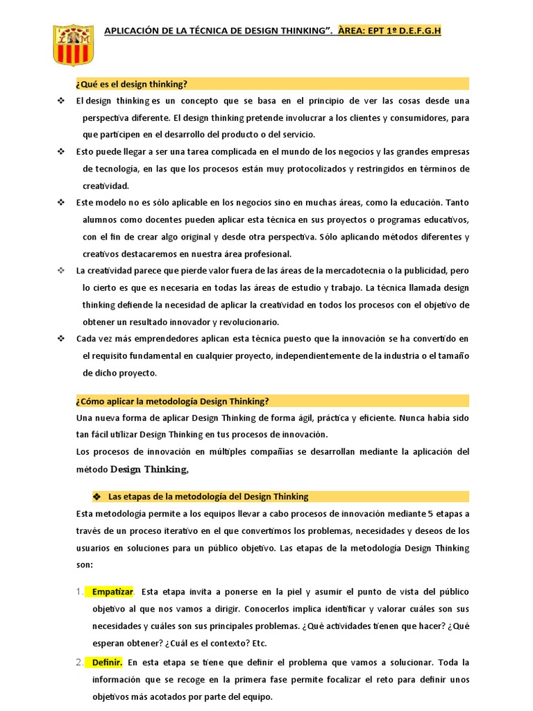 Aplicación de La Técnica de Design Thinking | PDF | El pensamiento de ...