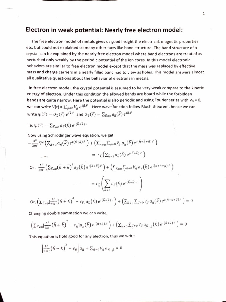 Nearly Free Electron Model Explained | PDF | Electron | Electronic Band ...