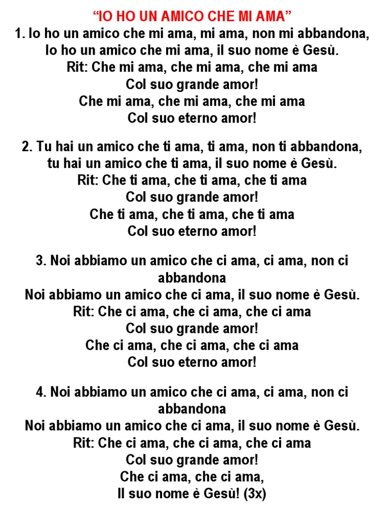 Io Ho Un Amico Che Mi Ama Testo Io Ho Un Amico Che Mi Ama | PDF