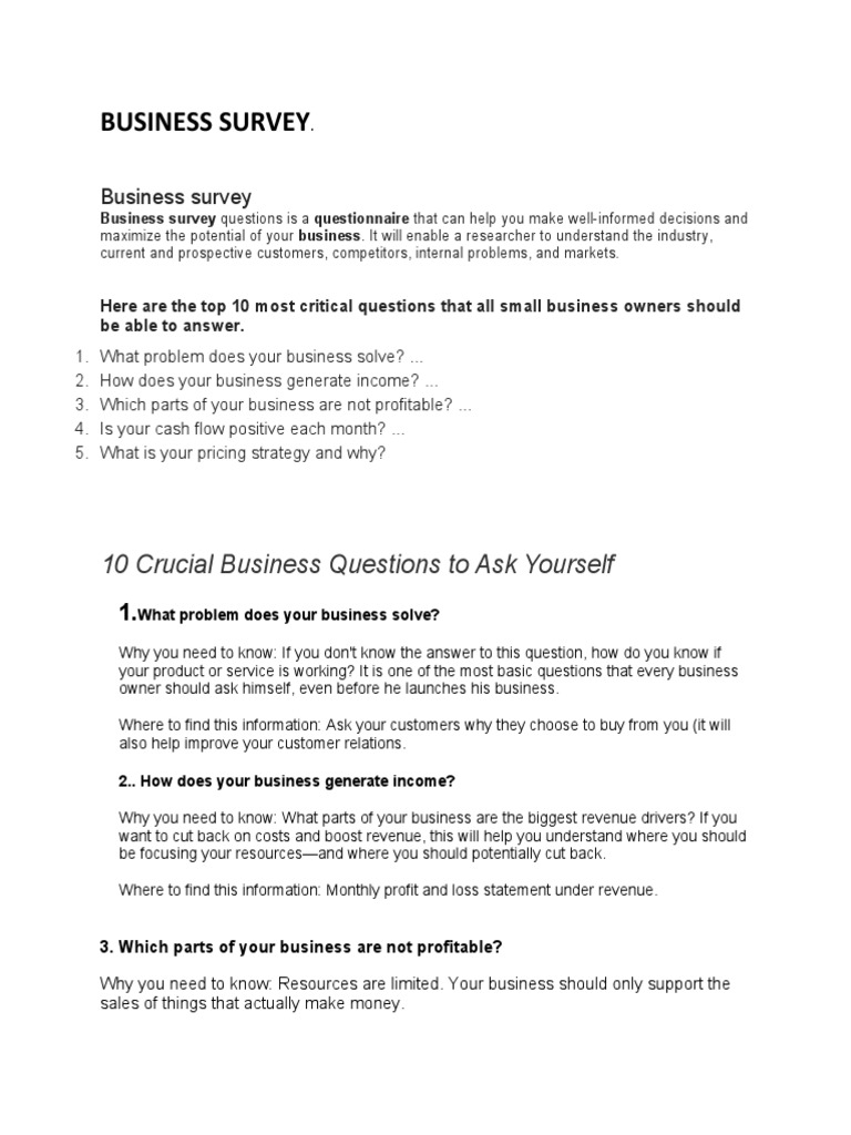 Business Survey PDF Statement Business Economics