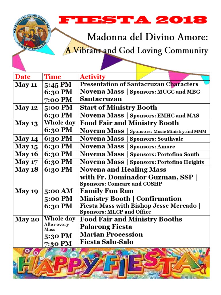 Fiesta Schedule 2018 PDF