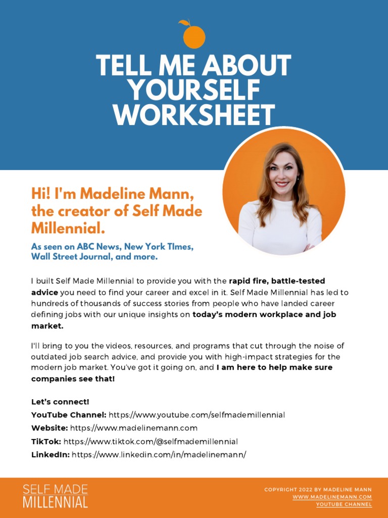 Tell Me About Yourself Worksheet - Self Made Millennial | PDF ...