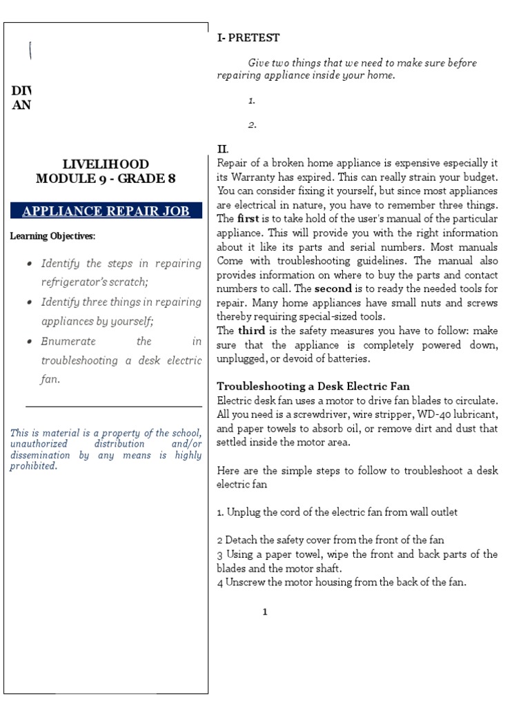 Grade 8 Module 9 TLE | PDF | Manufactured Goods | Equipment