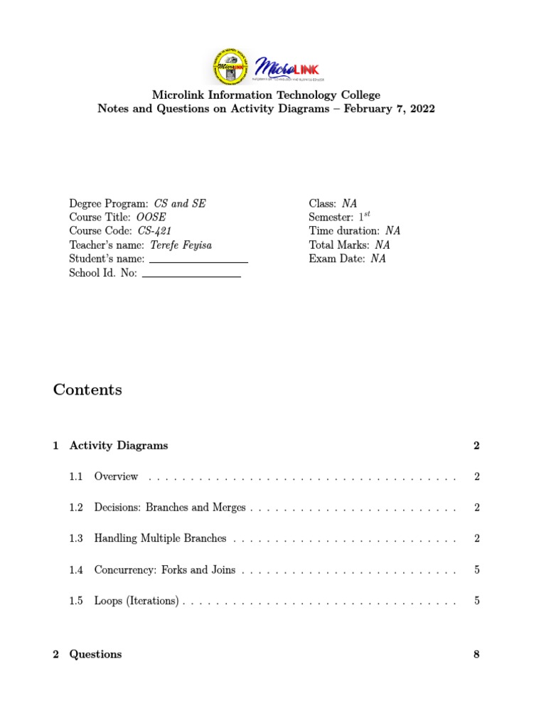 Activity Diagrams: Notes & Questions | PDF | Use Case | Object Oriented ...