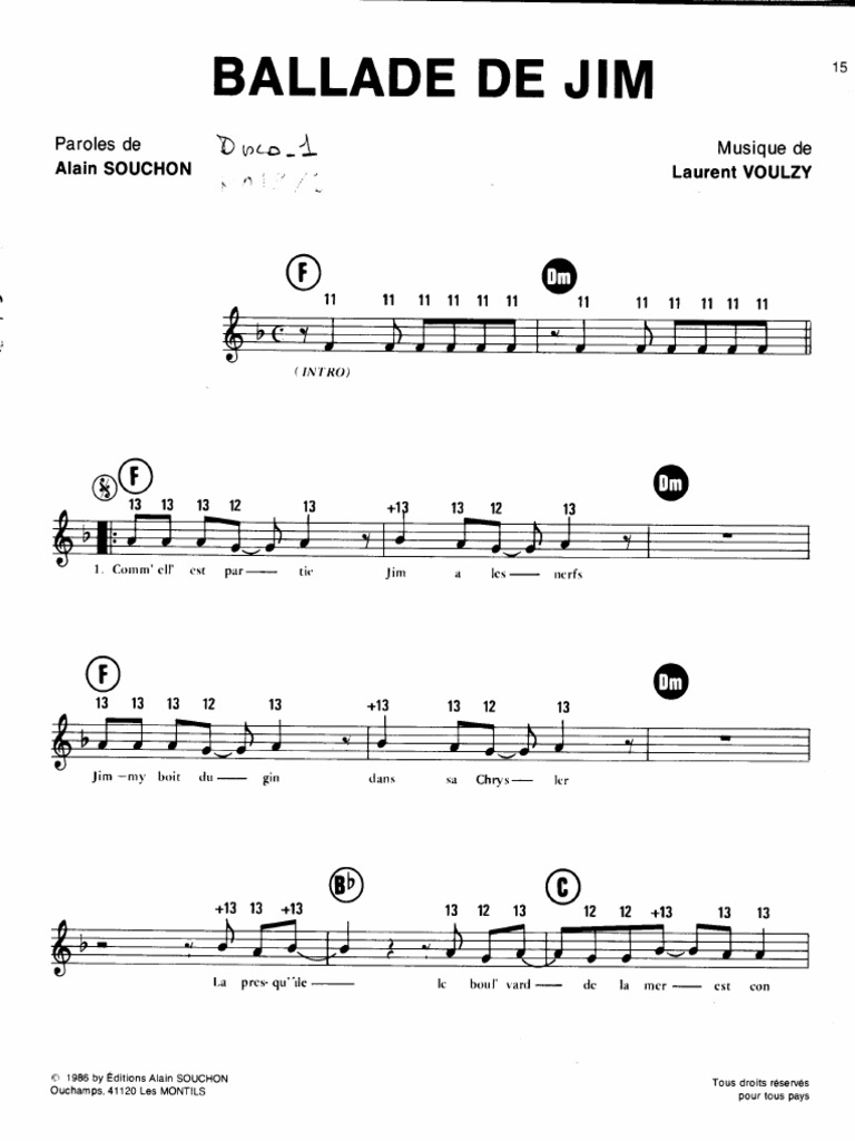 Alain Souchon - Ballade de Jim | PDF