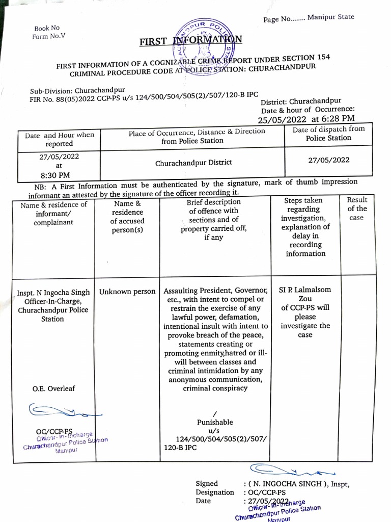FIR Number 88 (05) 2022 CCP-PS | PDF | Crime & Violence | Law Enforcement