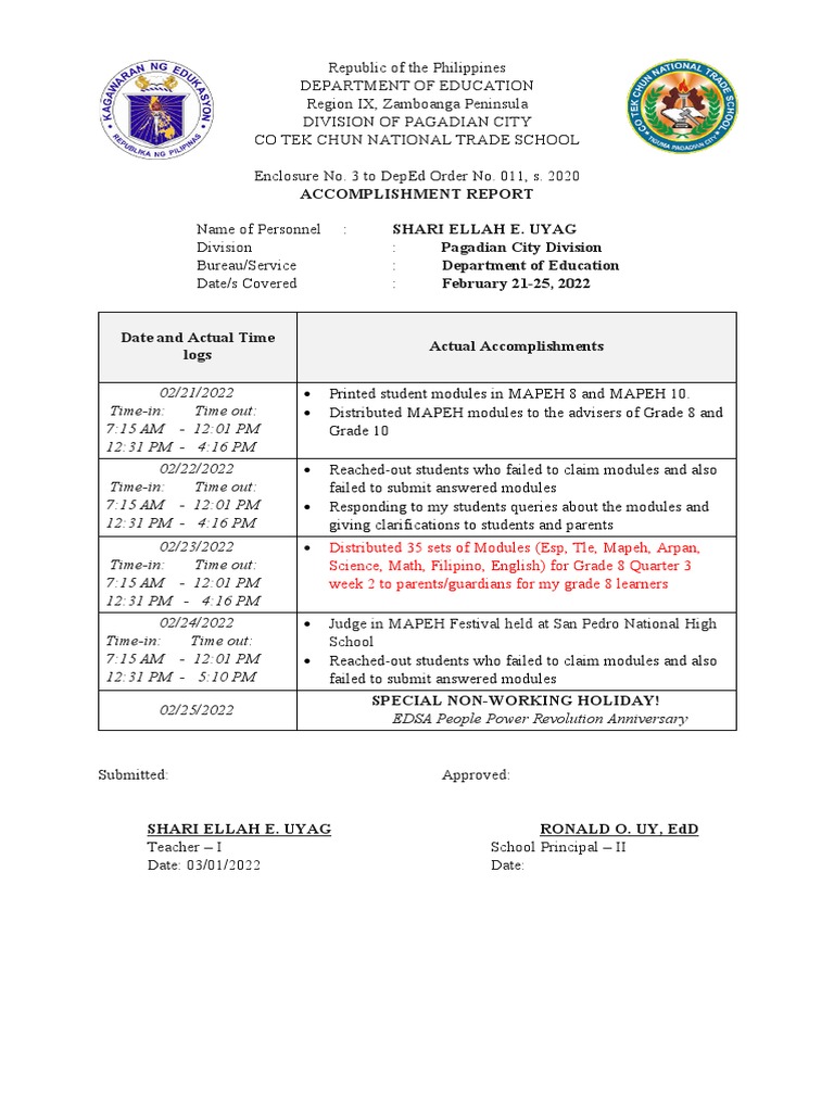 ACCOMPLISHMENT-REPORT-2022-1 | PDF