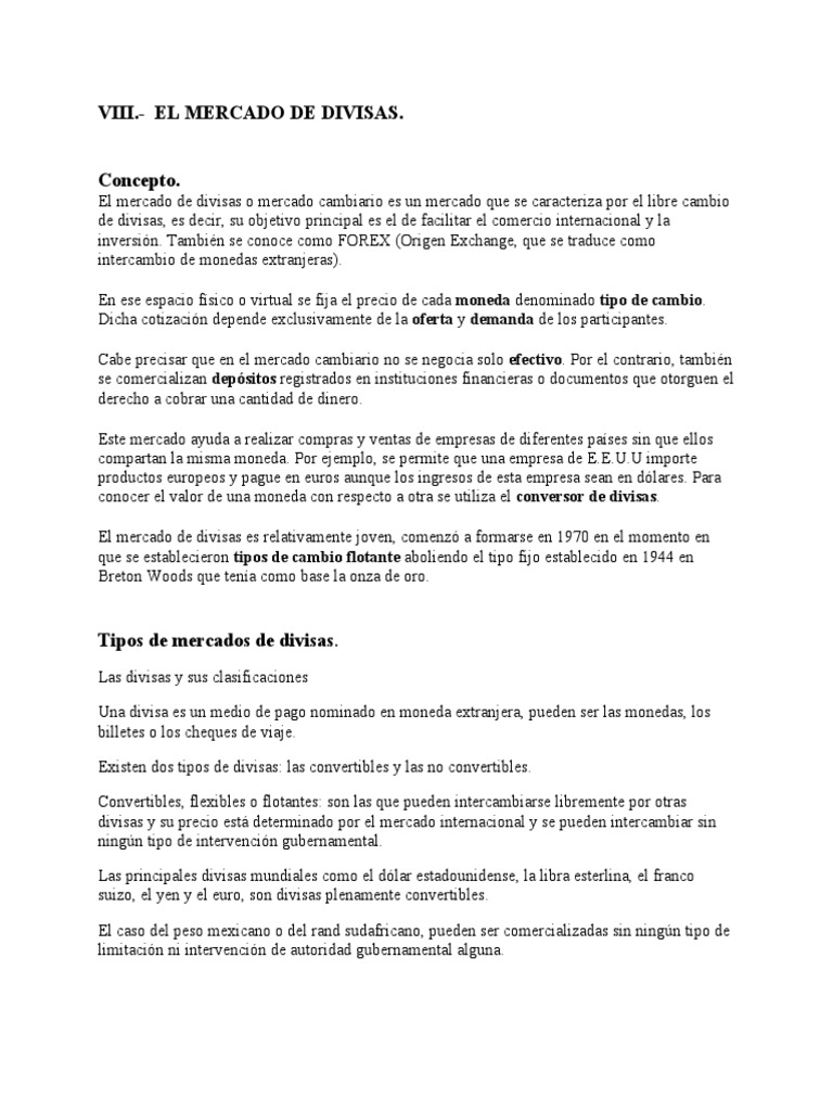 Viii. - El Mercado de Divisas | PDF | Tipo de cambio | Mercado de divisas