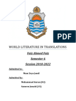 World Literature in Translations: Faiz Ahmed Faiz Semester 6 Session 2018-2022