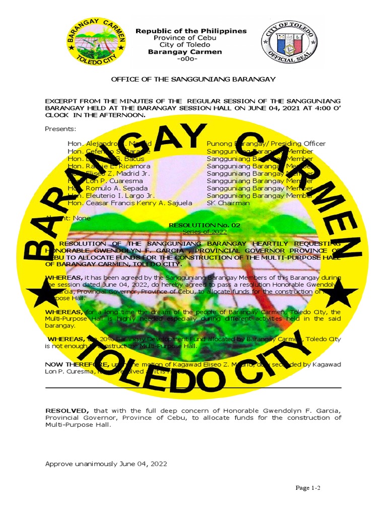 Resolution No. 019 Requesting Multi Purpose Building | PDF