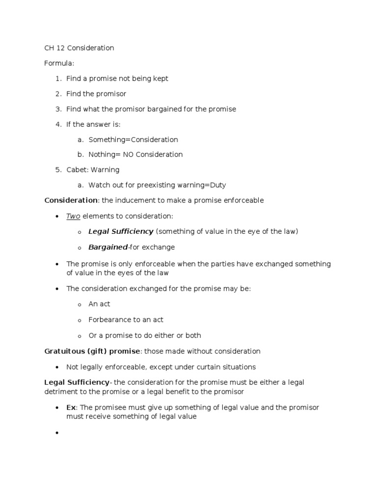 Understanding Legal Consideration Elements | PDF