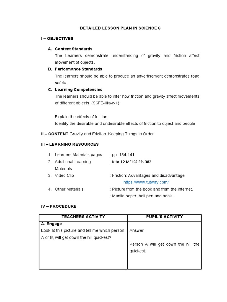 Gravity and Friction Lesson Plan | PDF | Friction | Force