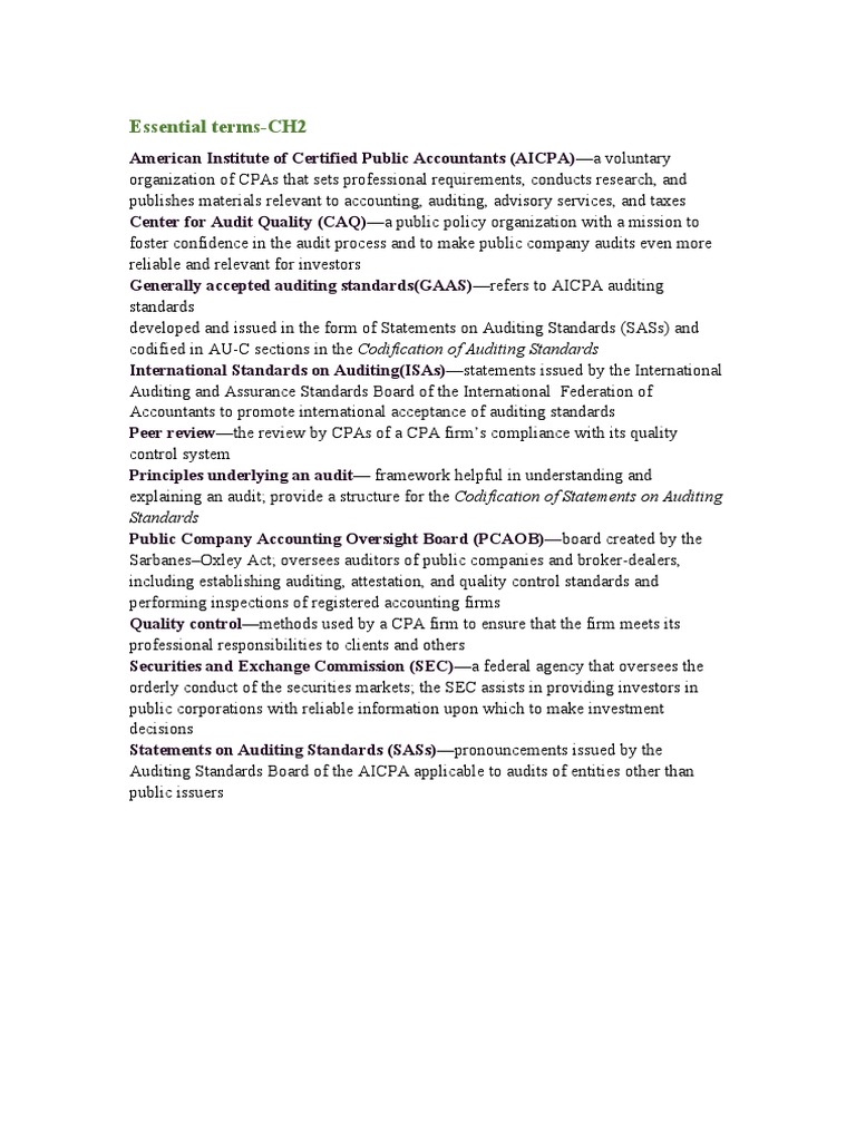Key Auditing Terms Explained | PDF | Business