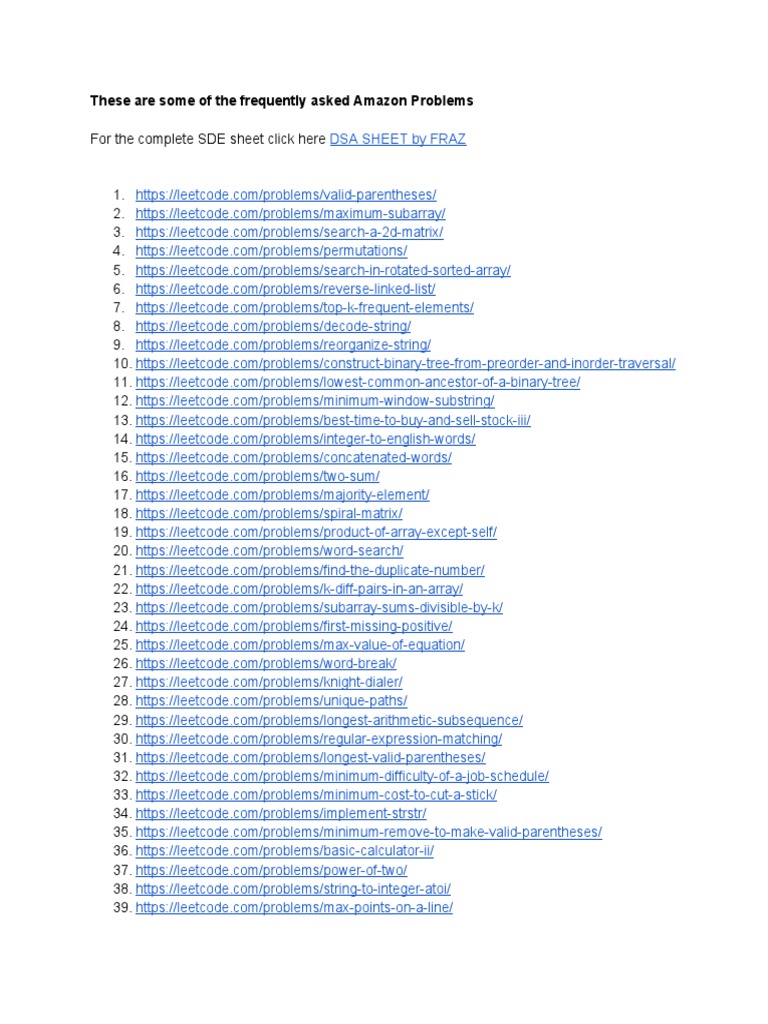 For The Complete SDE Sheet Click Here These Are Some of The Frequently