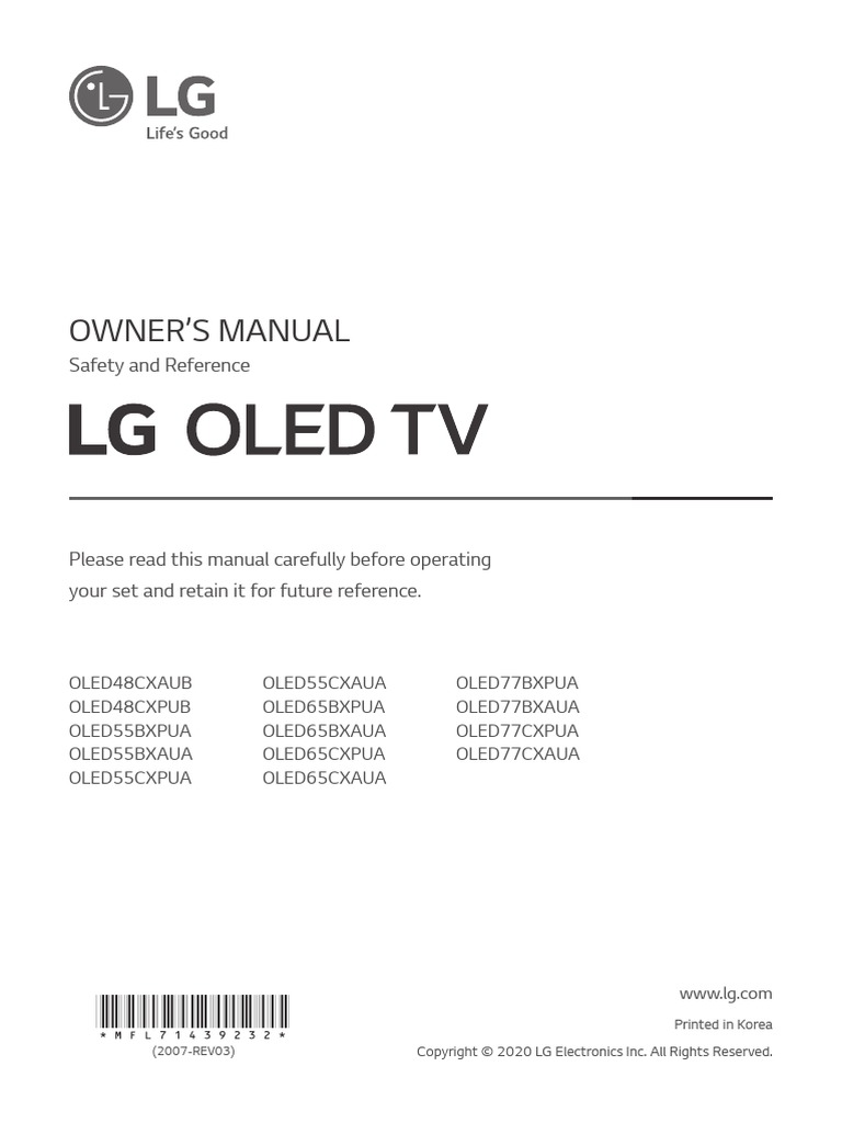 LG OLED TV Owner's Manual For OLED CX Models | PDF | Menu (Computing