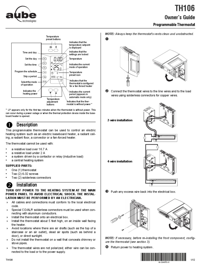 Aube TH106 Thermostat Owner's Manual PDF Electrical Connector
