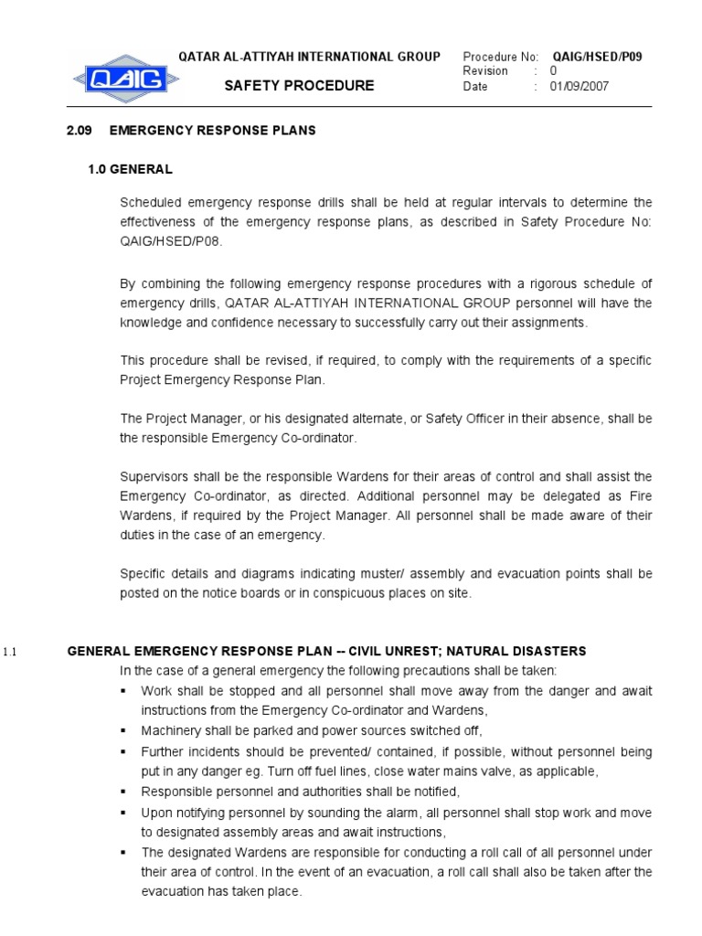 HSED P09Emergency Response Plans PDF Emergency Firefighting