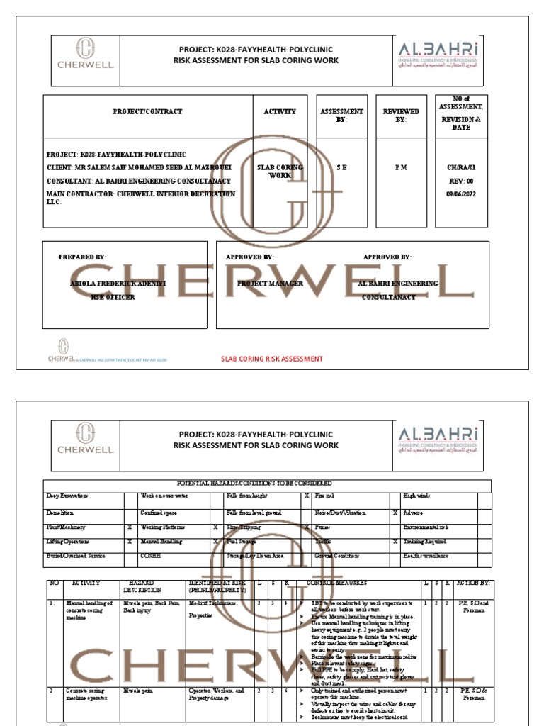 Coring Risk Assessment PDF Personal Protective Equipment Working