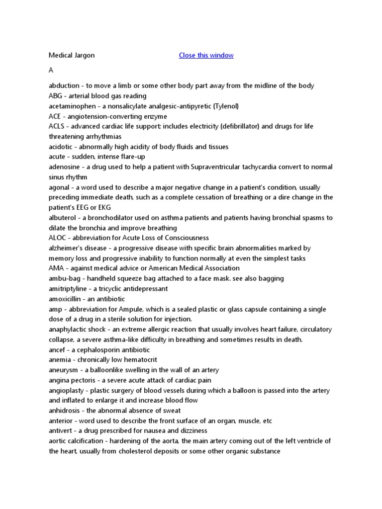 Medical Jargon PDF Heart Blood