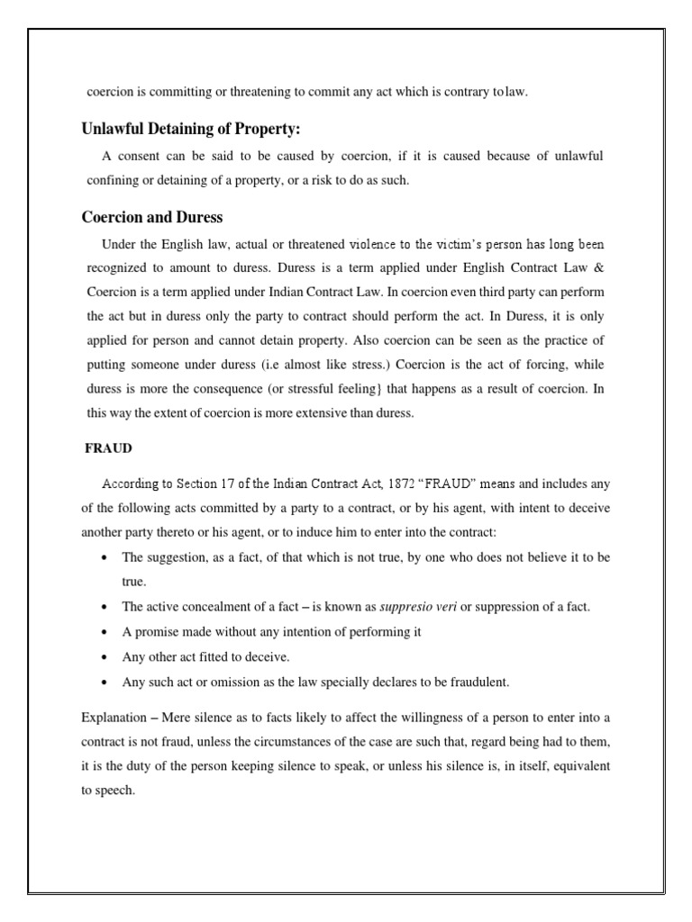 Coercion, Duress, and Fraud Explained | PDF | Misrepresentation | Law ...