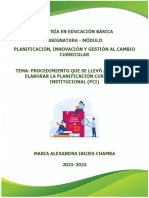 Proceso de La Planificación Curricular Institucional (PCI) de La Institución Educativa.