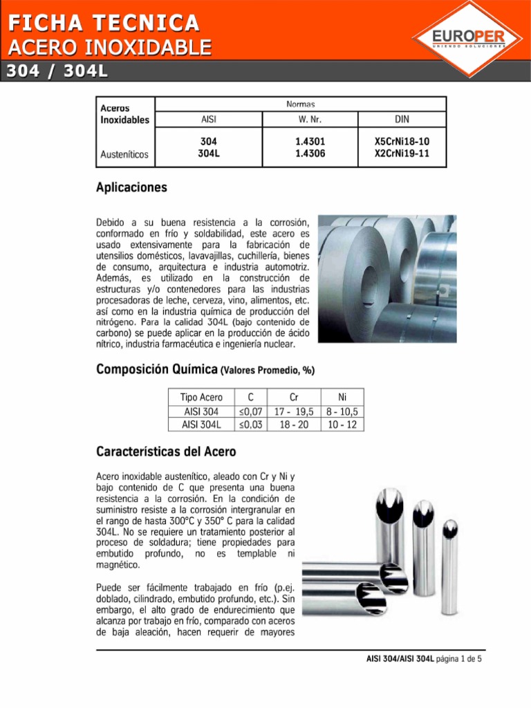 Fichas Tecnica Acero Inox.304 304L PDF